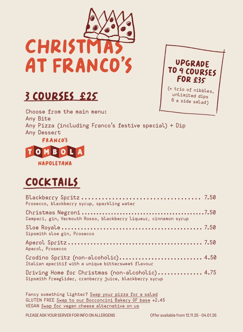 Franco Manca Christmas Menu