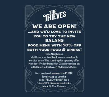 50% Off All Food And Drink!* 21 Nov